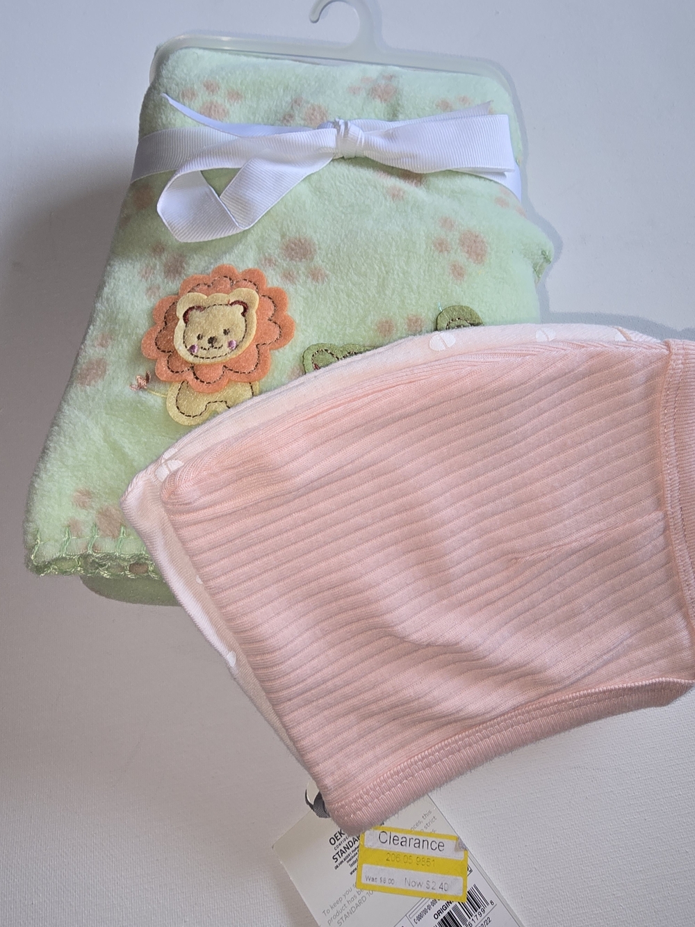 Baby Bundle Cloud Island Pink Bonnet Set Of 2 with Mint Green Lion Blanket